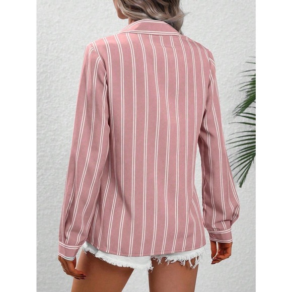 Preppy minimalist Striped Print long sleeve Button up Shirt black - Picture 8 of 10